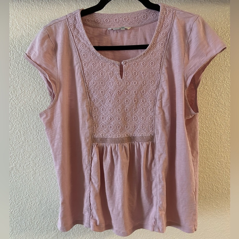 Boden 100% Cotton Cap Sleeve Top with Embroidery in Light Lavender- Size 12